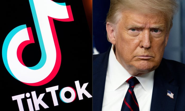 Слева изображения находится логотип ТикТок, справа - Дональд Трамп